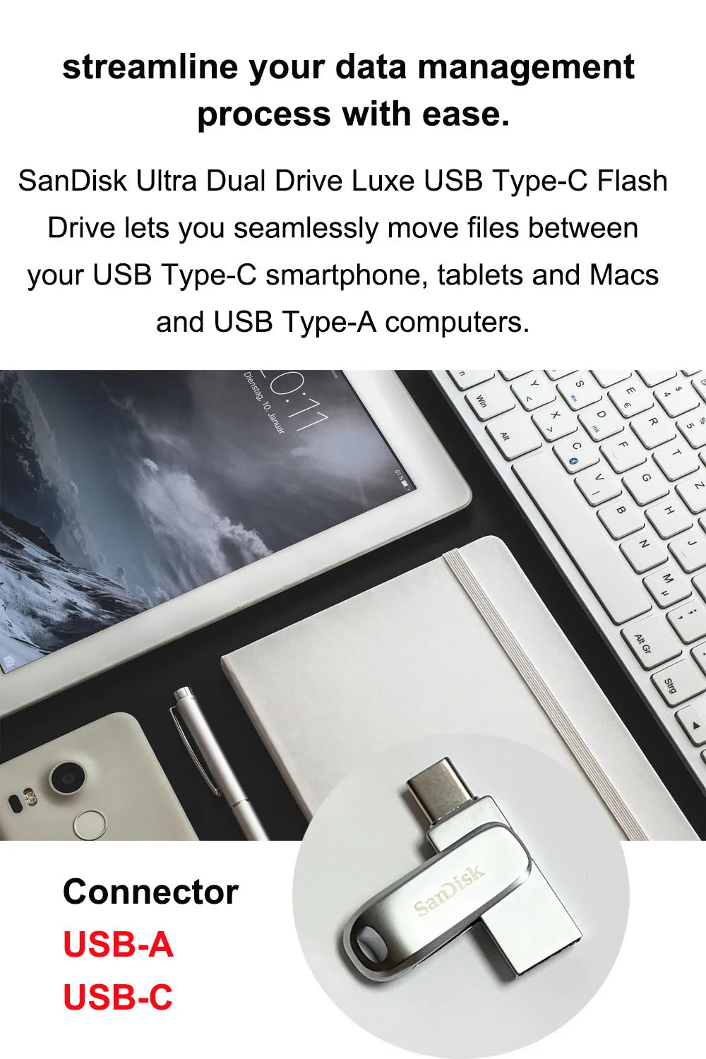 SanDisk SDDDC4 Ultra Dual Drive Luxe USB Type-C Flash Drive 32GB 64GB 128GB 256GB 512GB Metal OTG USB3.2 Gen 1 U Disk For PC/Mac