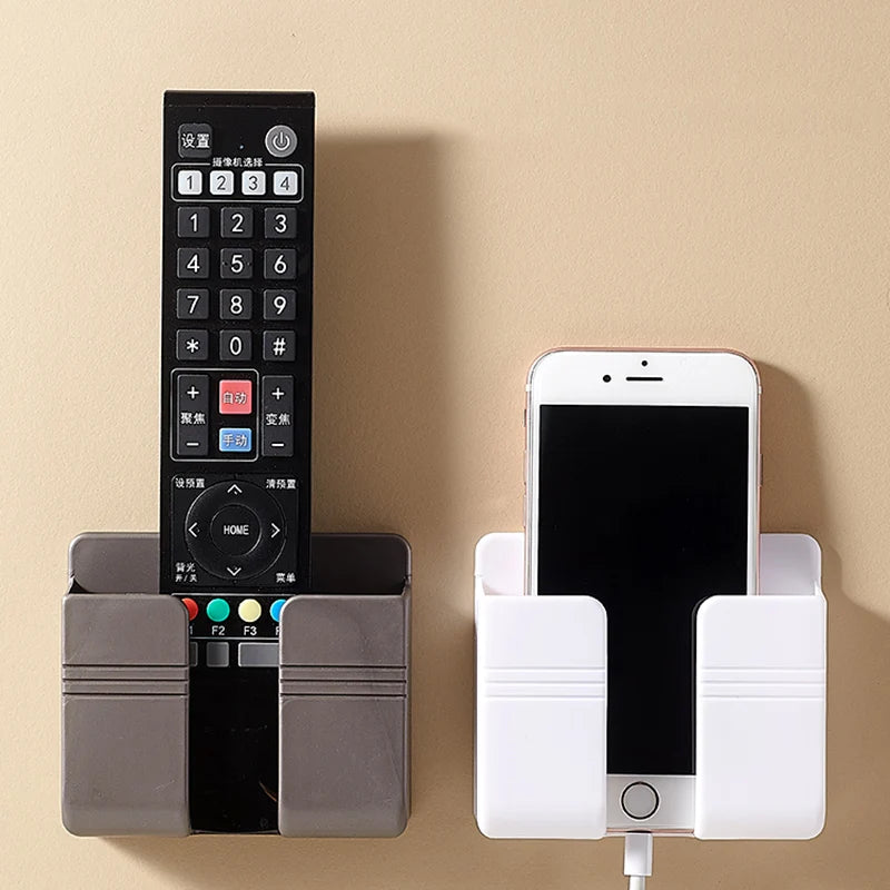Caixa organizadora multifuncional de parede (1-4 peças) para controle remoto de TV, celular e carregador.