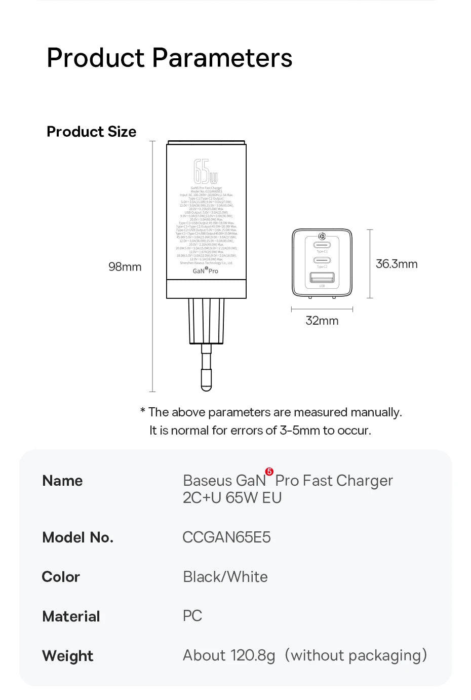 Baseus 65W GaN Charger Quick Charge Type C PD QC Charger USB Charger Portable Fast Charger For Laptop iPhone 17 16 15 14 13 Pro