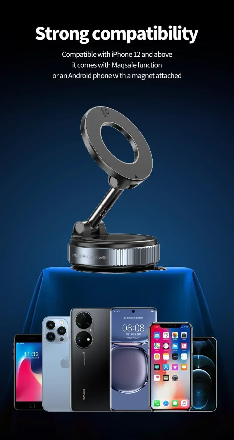 Suporte magnético Xiaomi para celular, design dobrável, ajuste de 360°, suporte a vácuo para carro, compatível com iPhone e ideal para transmissões ao vivo.