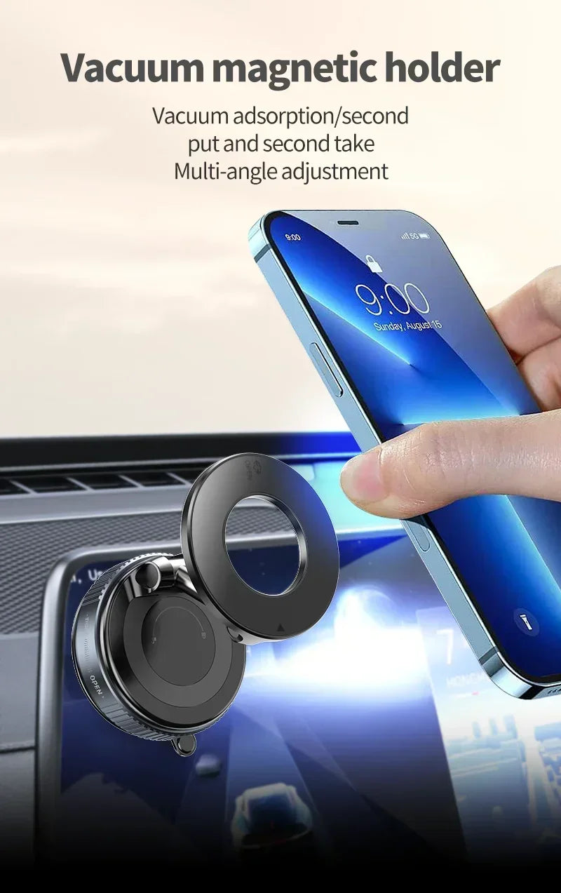 Suporte magnético Xiaomi para celular, design dobrável, ajuste de 360°, suporte a vácuo para carro, compatível com iPhone e ideal para transmissões ao vivo.