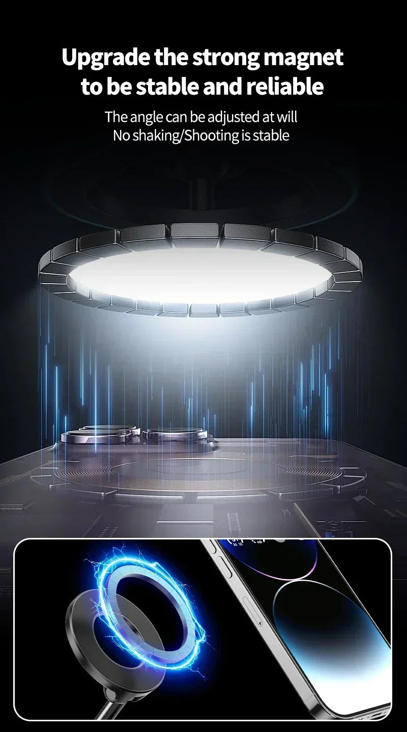 Suporte magnético Xiaomi para celular, design dobrável, ajuste de 360°, suporte a vácuo para carro, compatível com iPhone e ideal para transmissões ao vivo.